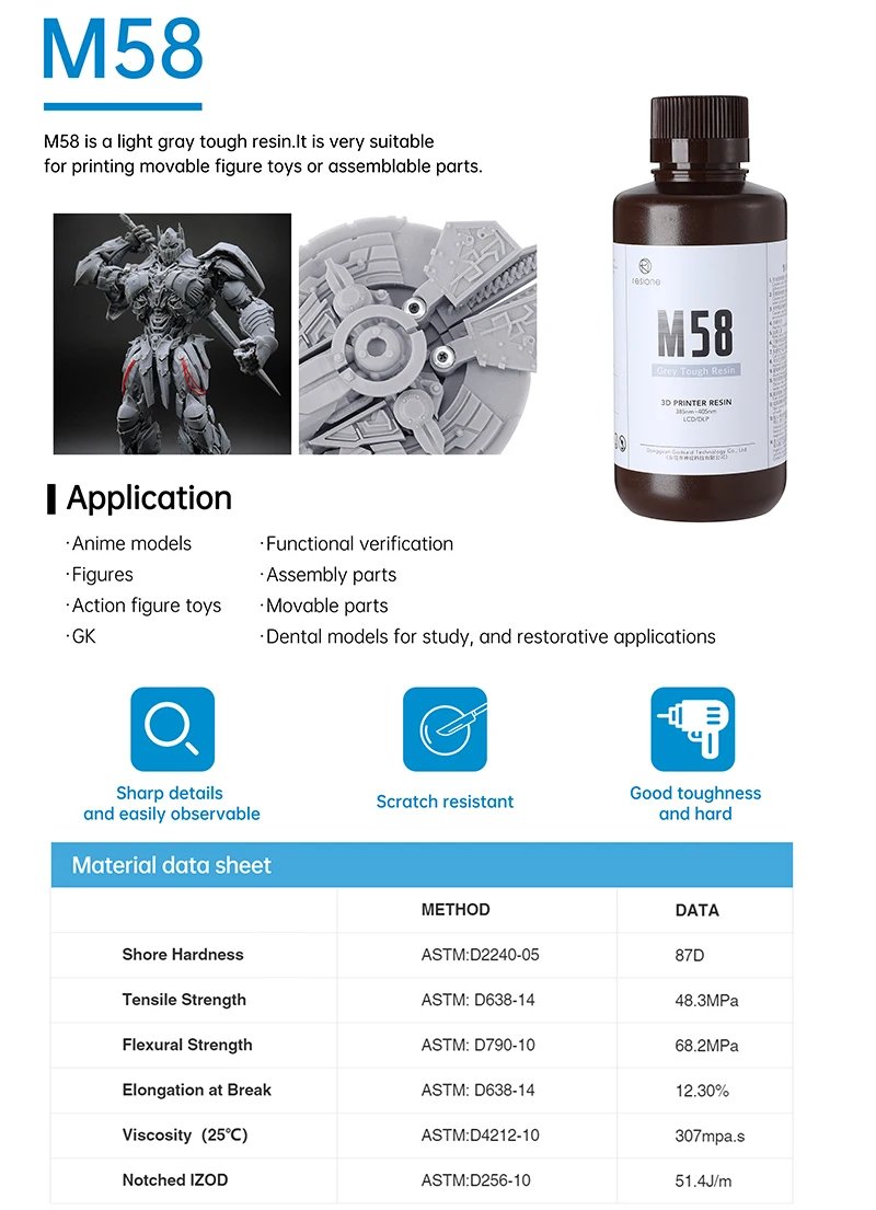 Resione 1KG ABS Like Tough 3d Printer UV Resin Photopolymer Resin For Elegoo Anycubic Resin 3d Photon Resin Liquid Resione 1KG ABS Like Tough 3d Printer UV Resin Photopolymer Resin For Elegoo Anycubic Resin 3d Photon Resin Liquid