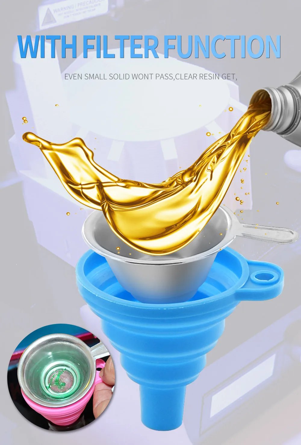 New Metal UV Resin Filter Cup+Silicon SLA 3D Printer UV Resin funnel 3d printer parts For LCD 3D Printer Accessories
