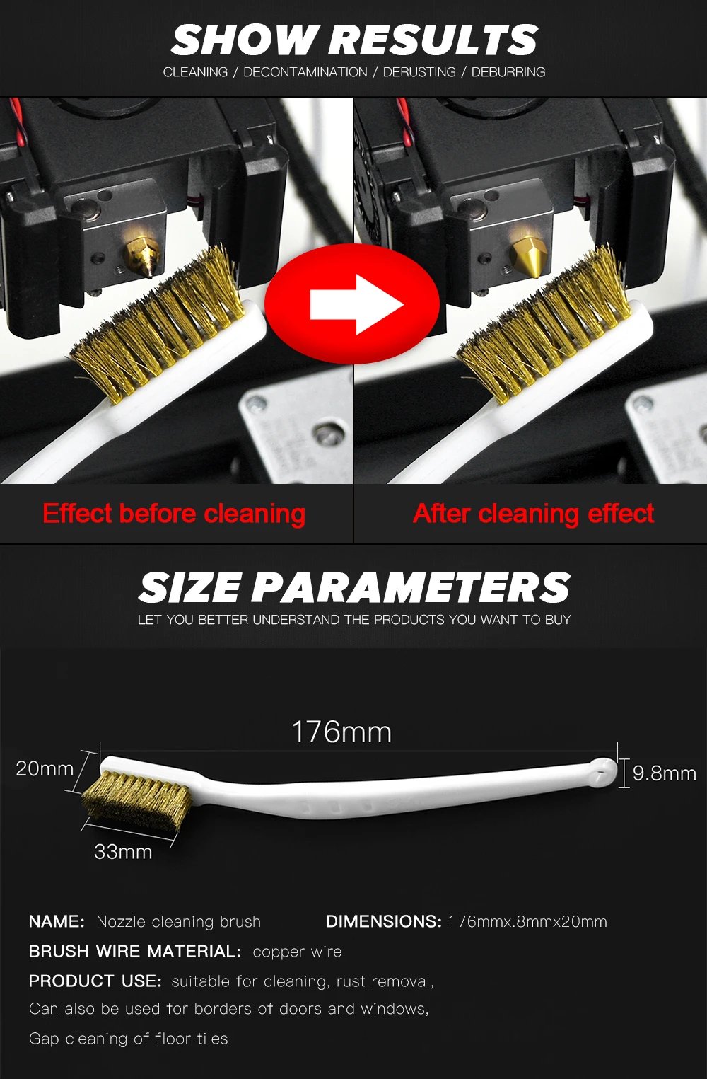 3D Printer Cleaner Tool Copper Wire Toothbrush Copper Brush Handle For Nozzle Heater Block Hotend Cleaning Hot Bed Parts