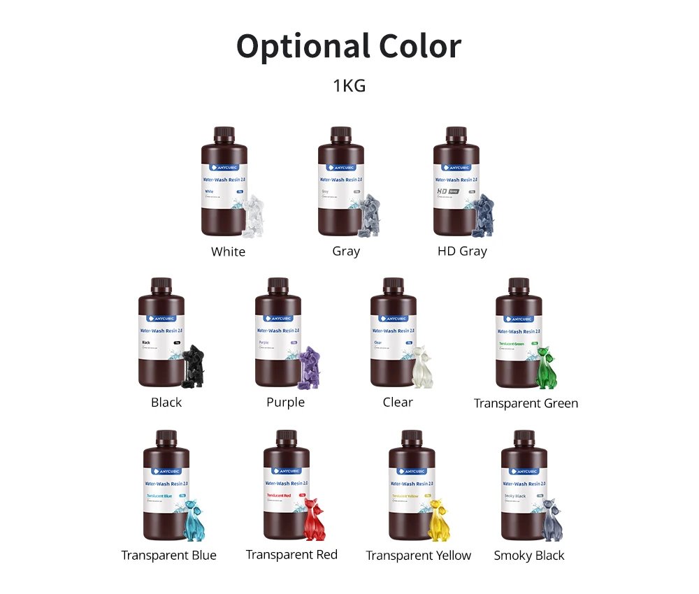 ANYCUBIC Water-Wash Resin For LCD 3D Printer High Precision Low Odor Low Viscosity 3D Printing Standard Photopolymer ANYCUBIC Water-Wash Resin For LCD 3D Printer High Precision Low Odor Low Viscosity 3D Printing Standard Photopolymer