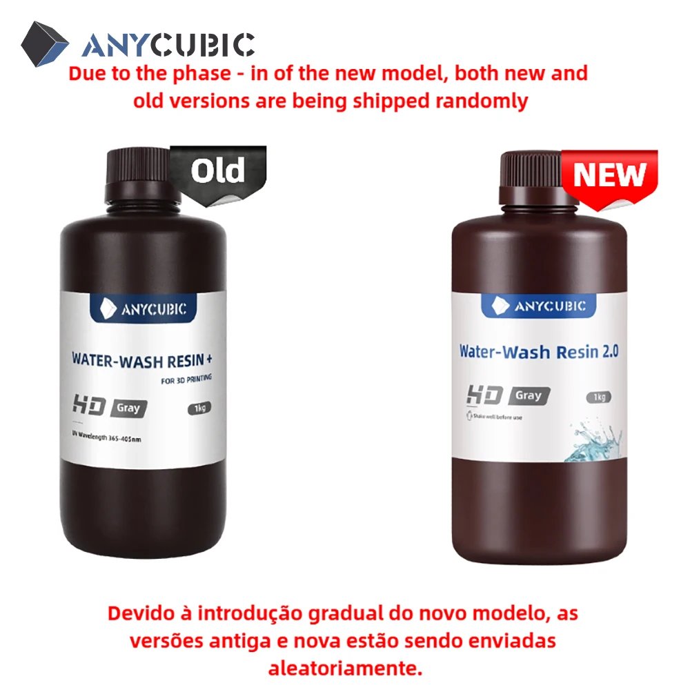 ANYCUBIC Water-Wash Resin For LCD 3D Printer High Precision Low Odor Low Viscosity 3D Printing Standard Photopolymer ANYCUBIC Water-Wash Resin For LCD 3D Printer High Precision Low Odor Low Viscosity 3D Printing Standard Photopolymer