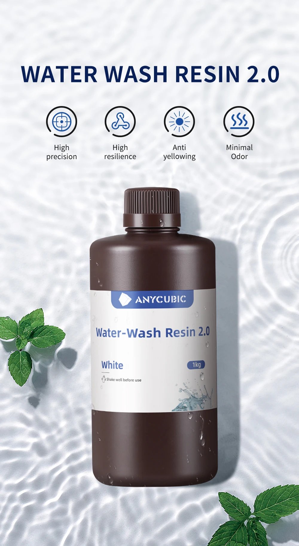 ANYCUBIC Water-Wash Resin For LCD 3D Printer High Precision Low Odor Low Viscosity 3D Printing Standard Photopolymer ANYCUBIC Water-Wash Resin For LCD 3D Printer High Precision Low Odor Low Viscosity 3D Printing Standard Photopolymer